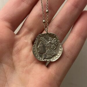 Roman Coin Pendant and 18” Chain Necklace, Silver-tone